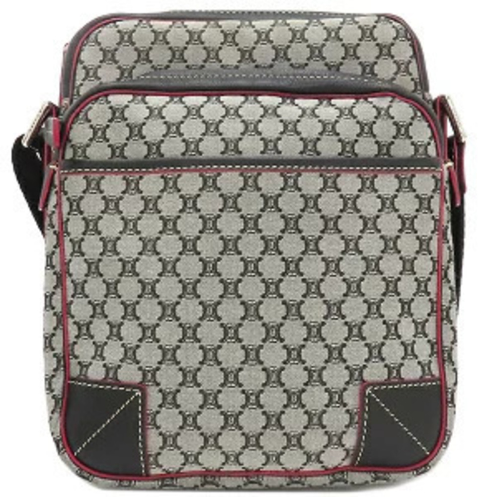 Celine Macadam Shoulder Bag Canvas Leather Gray x Black